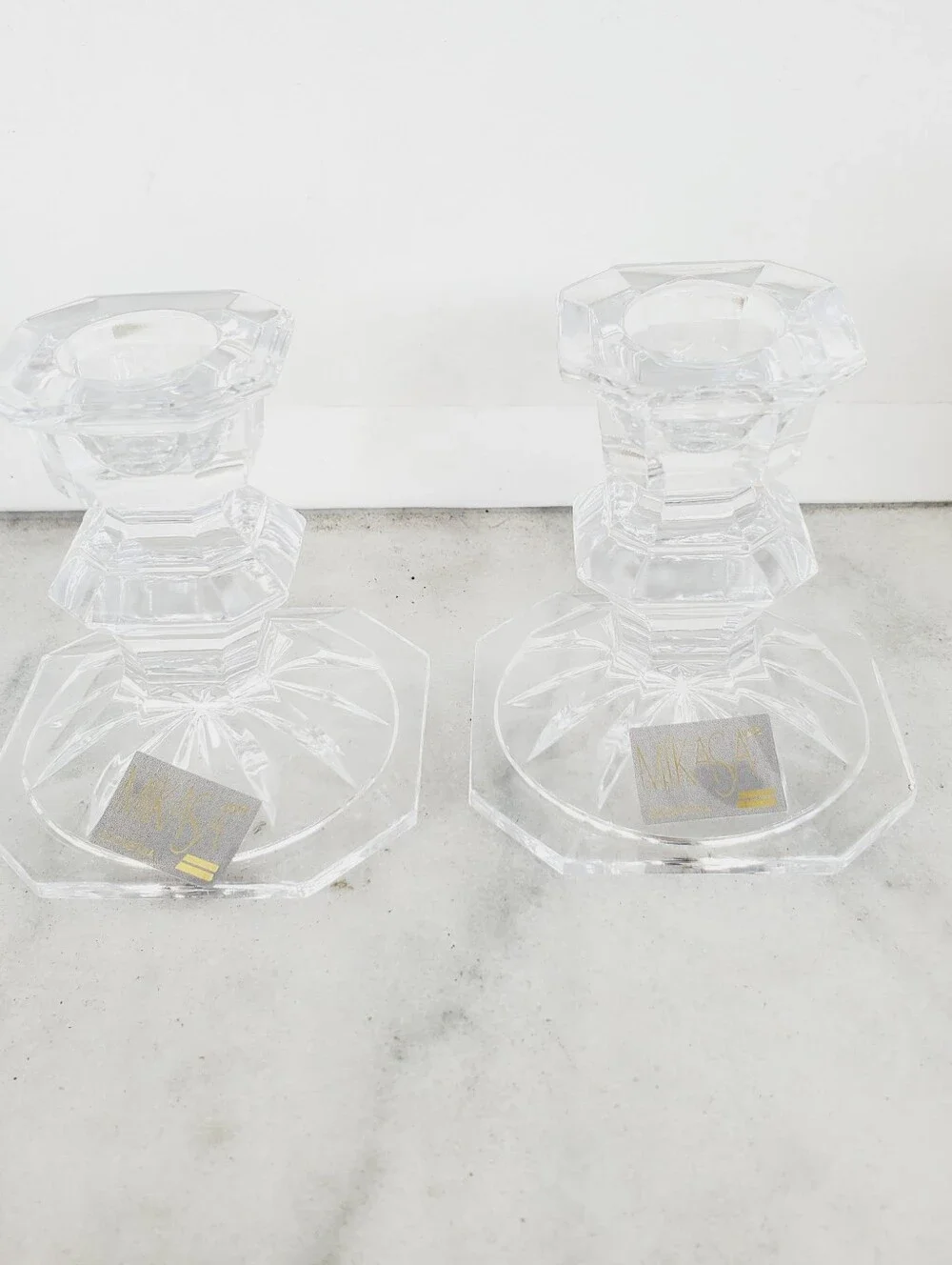 NEW in Box 2 Pcs vintage mikasa crystal clear candlesticks Candle Holder
